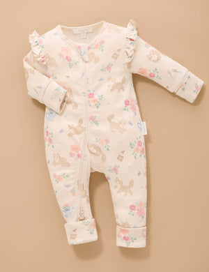Purebaby Organic Cotton Kitten Printed Zip Growsuit