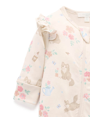 Purebaby Organic Cotton Kitten Printed Zip Growsuit