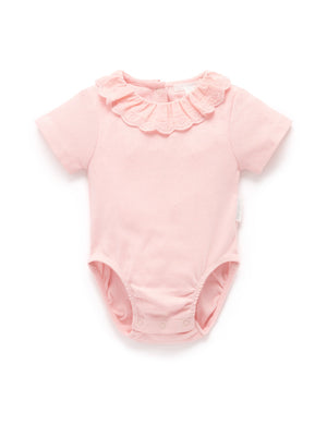Purebaby Pointelle Ruffle Bodysuit - Guava