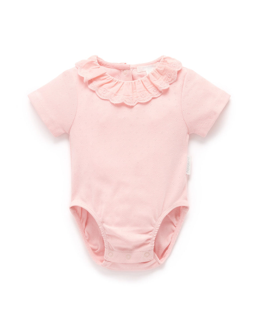 Purebaby Pointelle Ruffle Bodysuit - Guava