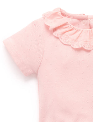 Purebaby Pointelle Ruffle Bodysuit - Guava - ruffle collar detail