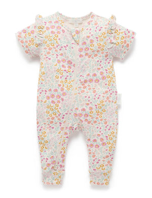 Purebaby Organic Cotton Garden Petals Footless Zip Growsuit