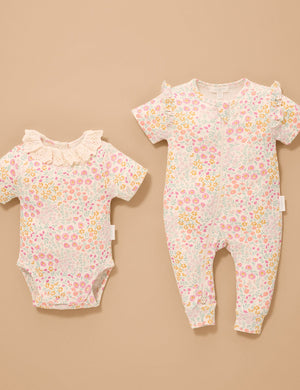 Purebaby Organic Cotton Garden Petals Footless Zip Growsuit