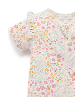 Purebaby Organic Cotton Garden Petals Footless Zip Growsuit