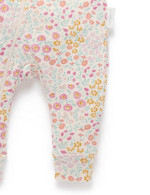 Purebaby Organic Cotton Garden Petals Footless Zip Growsuit