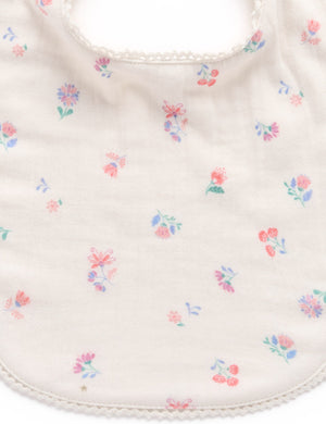 Purebaby Marigold Print Bib - print and picot trim detail