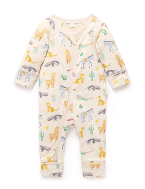 Purebaby Printed Zip Growsuit in Animal Fiesta Print - official product photo 1