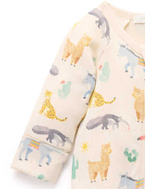 Purebaby Printed Zip Growsuit in Animal Fiesta Print - official product photo 3