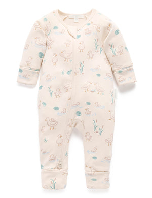 Purebaby Organic Cotton Goose Printed Zip Growsuit