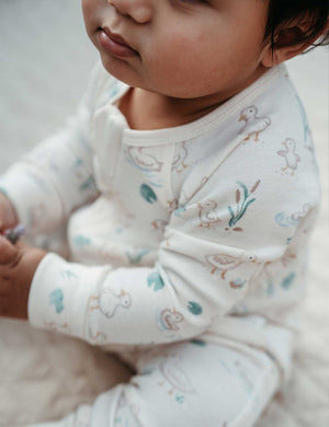 Purebaby Organic Cotton Goose Printed Zip Growsuit
