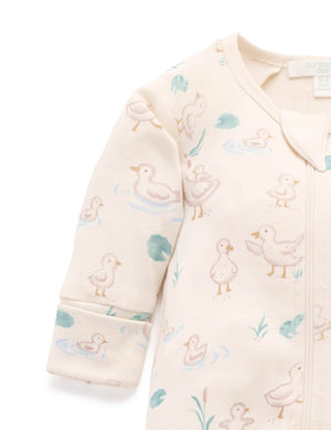 Purebaby Organic Cotton Goose Printed Zip Growsuit