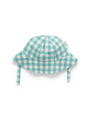 Purebaby Lagoon Gingham Linen Blend Sun Hat