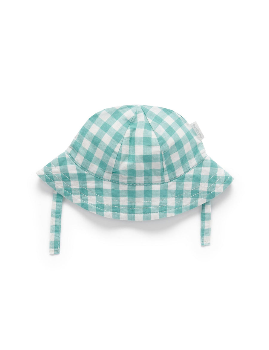 Purebaby Lagoon Gingham Linen Blend Sun Hat