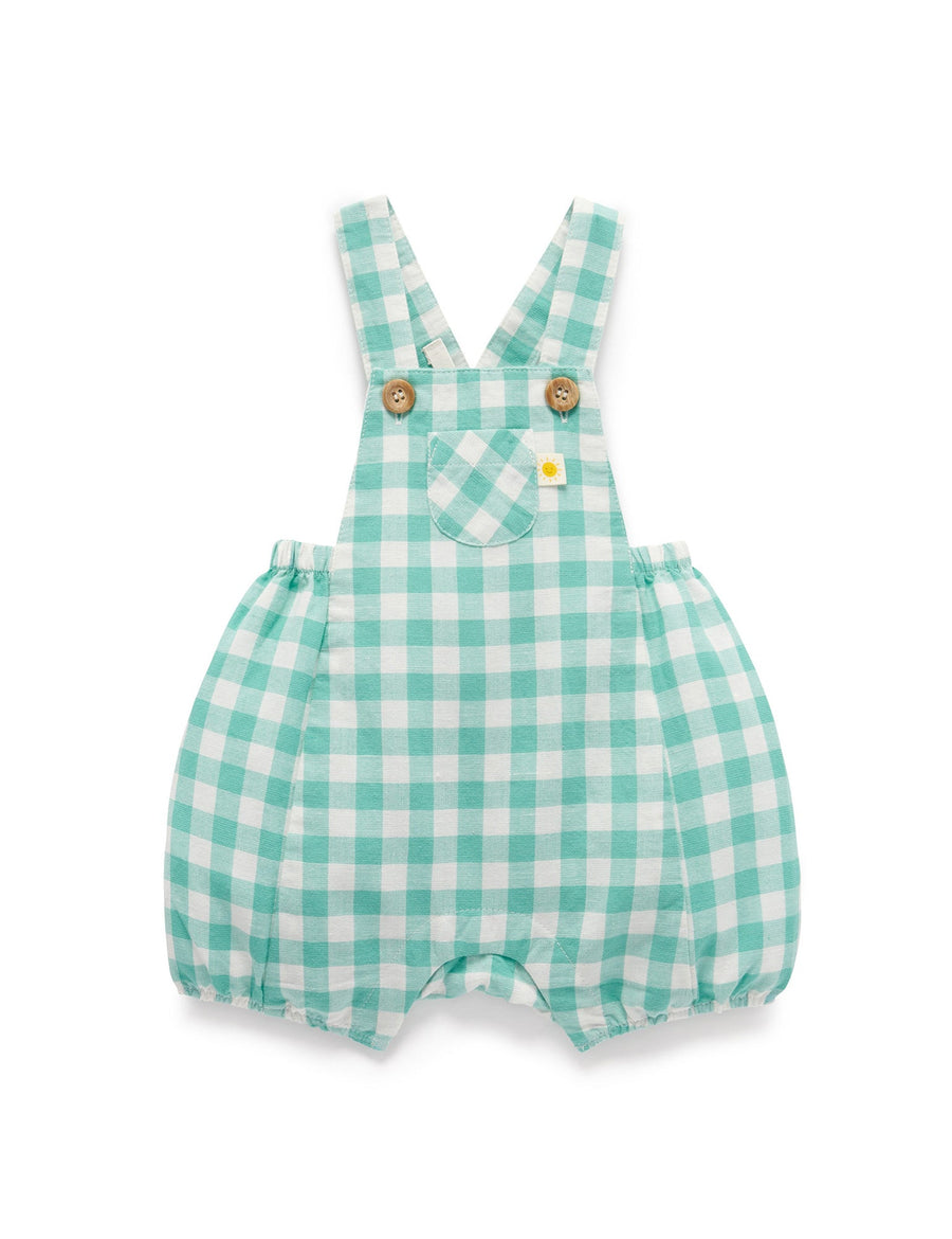 Purebaby Lagoon Gingham Linen Blend Overall