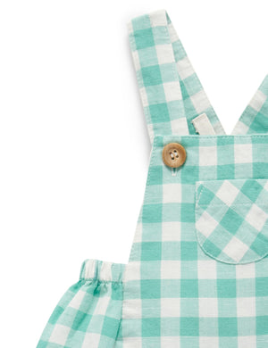 Purebaby Lagoon Gingham Linen Blend Overall - pocket and strap detail