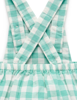 Purebaby Lagoon Gingham Linen Blend Overall - cross over straps