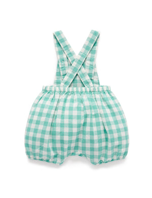 Purebaby Lagoon Gingham Linen Blend Overall - back view