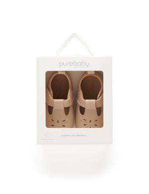 Purebaby Leather Eyelet T-Bar - Blush in its Purebaby box