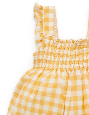 Purebaby Shirred Romper - Pineapple Gingham, shirred chest detail