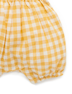 Purebaby Shirred Romper - Pineapple Gingham, balloon leg detail