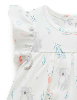Purebaby Ruffle Dress Bodysuit - Blossom Friends, flutter sleeve detail