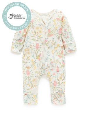 Purebaby Aviary Garden Zip Growsuit in organic cotton