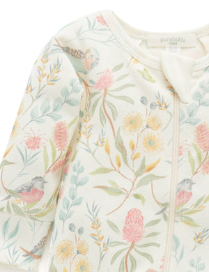 Purebaby Aviary Garden Zip Growsuit in organic cotton