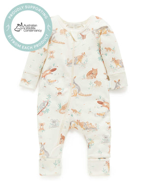 Purebaby Bush Babies Zip Growsuit in organic cotton