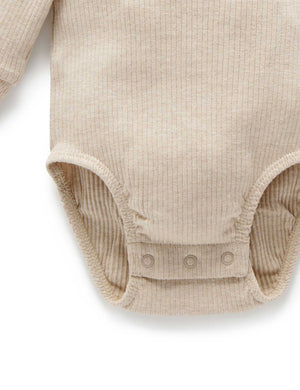 Purebaby Rib Long Sleeve Henley Bodysuit - snap clips at the leg