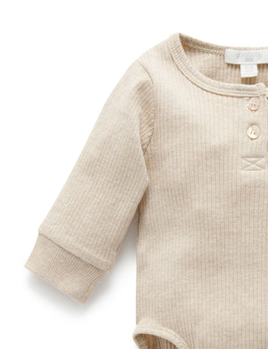 Purebaby Rib Long Sleeve Henley Bodysuit - rib detail