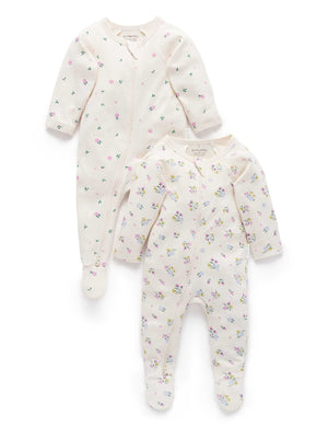 Purebaby 2 Pack Printed Zip Growsuit in Cherry Blossom Print - official product photo 1