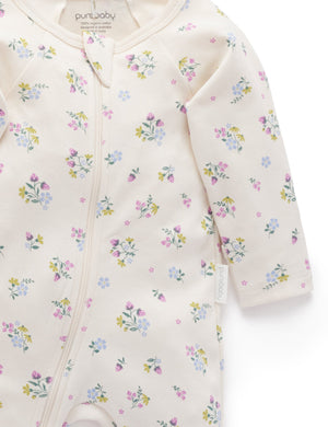 Purebaby 2 Pack Printed Zip Growsuit in Cherry Blossom Print - official product photo 3