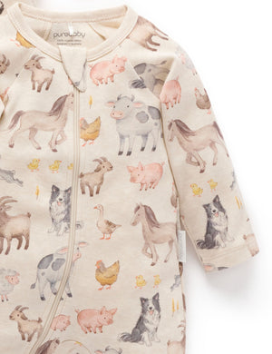 Purebaby 2 Pack Printed Zip Growsuit in Farm Animals Print - official product photo 3