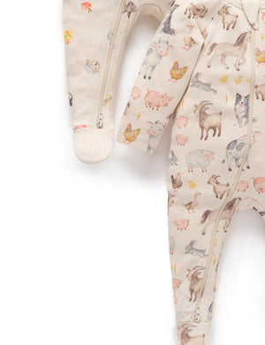 Purebaby 2 Pack Printed Zip Growsuit in Farm Animals Print - official product photo 5