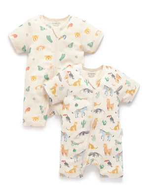 Purebaby 2 Pack Short Growsuit in Fiesta Heads Print - official product photo 1