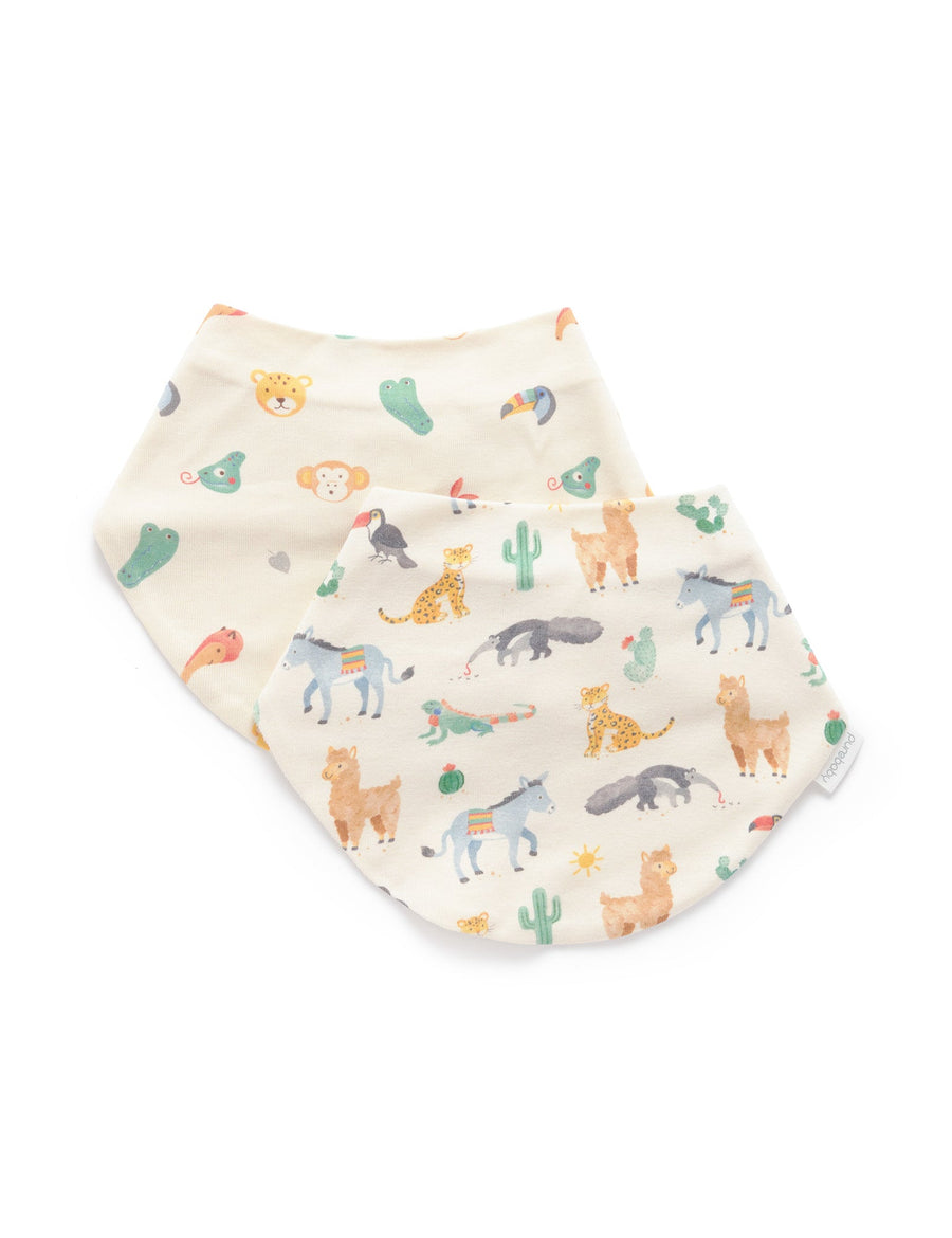 Purebaby 2 Pack Dribble Bib - Fiesta Heads Print