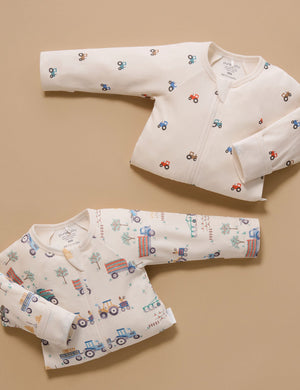 Purebaby 2 Pack Printed Zip Growsuit in Farm Vehicles Print - official product photo 2