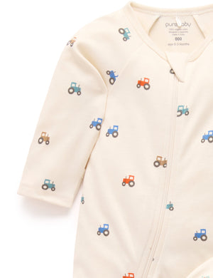 Purebaby 2 Pack Printed Zip Growsuit in Farm Vehicles Print - official product photo 3