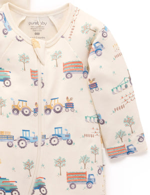 Purebaby 2 Pack Printed Zip Growsuit in Farm Vehicles Print - official product photo 4