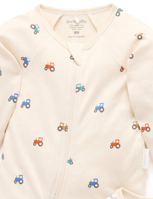Purebaby 2 Pack Printed Zip Growsuit in Farm Vehicles Print - official product photo 5