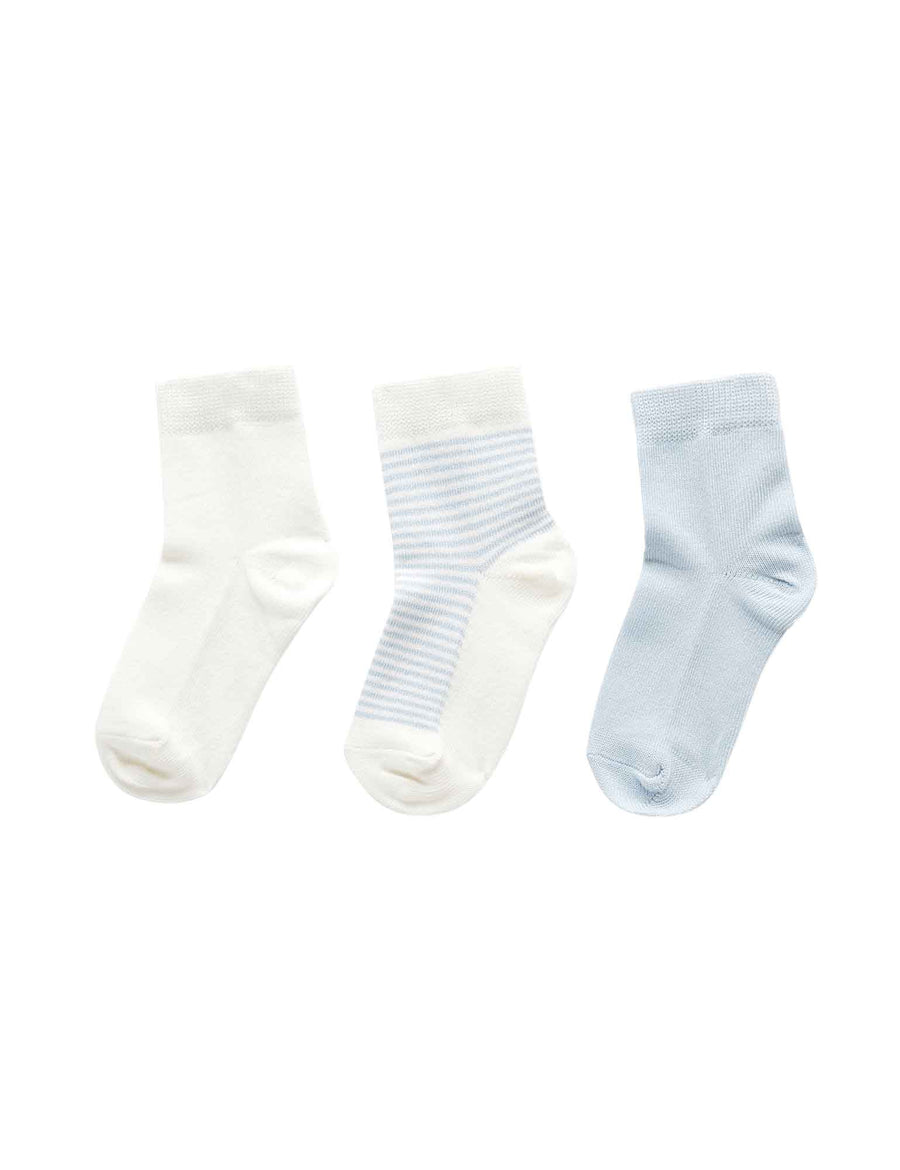 Purebaby Essentials 3 Pack Socks in Pale Blue