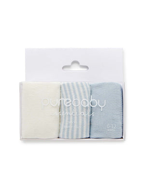 Purebaby Essentials 3 Pack Socks in Pale Blue
