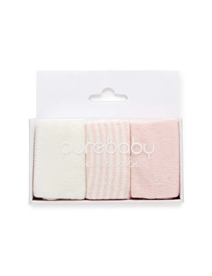 Purebaby Essentials 3 Pack Socks in Pale Pink