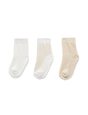Purebaby Essentials 3 Pack Socks in Wheat Melange / Vanilla