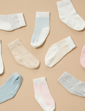 Purebaby Essentials 3 Pack Socks in Wheat Melange / Vanilla