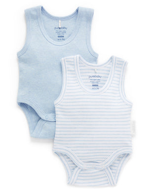 Purebaby 2 Pack Rib Bodysuit in Pale Blue