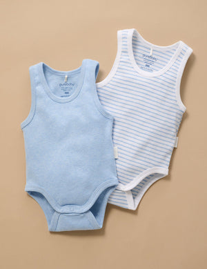 Purebaby 2 Pack Rib Bodysuit in Pale Blue