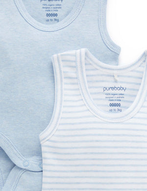 Purebaby 2 Pack Rib Bodysuit in Pale Blue