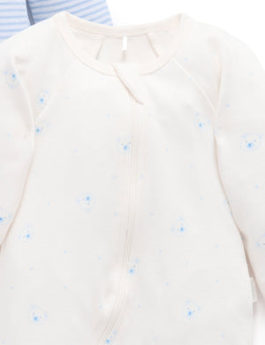 Purebaby 2 Pack Zip Growsuit in Pale Blue Bear Pack - official product photo 4