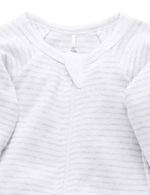 Purebaby 2 Pack Zip Growsuit - Pale Grey Melange Pack, stripe growsuit zip detail